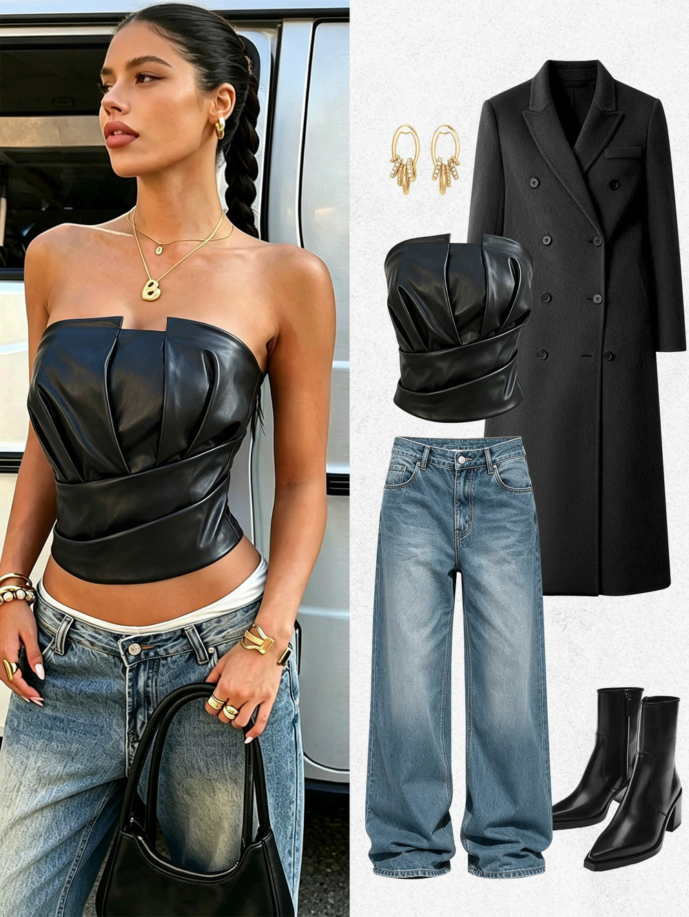 ZARA Leather Corset Top Zip Back Slimming Cropped Vest